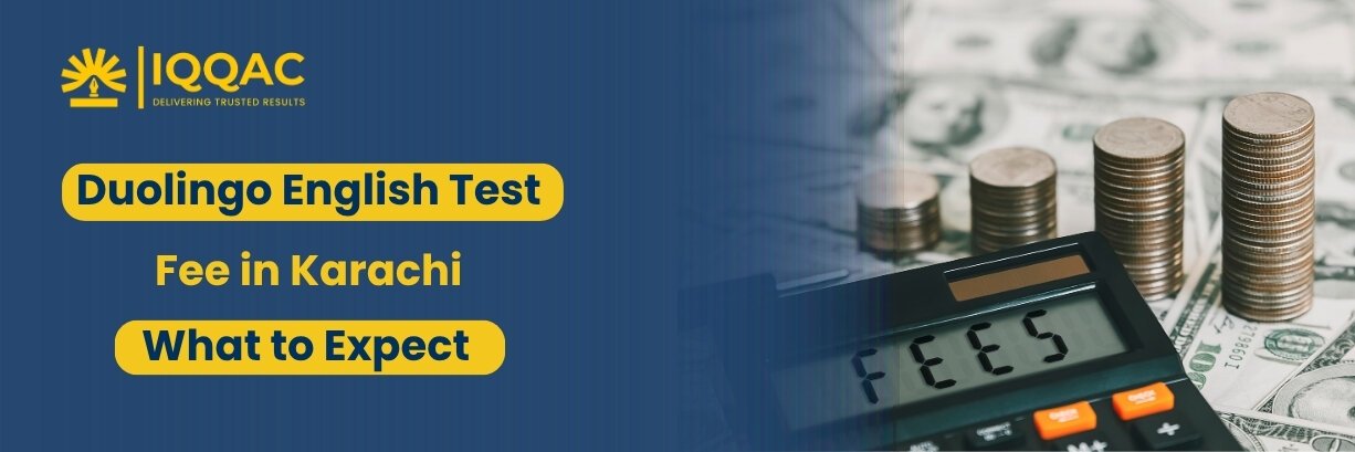 Student checking Duolingo English Test fee details while preparing for exam in Karachi.
