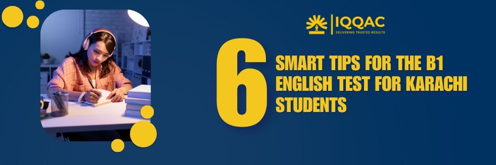 Karachi student preparing for the B1 English test with study materials